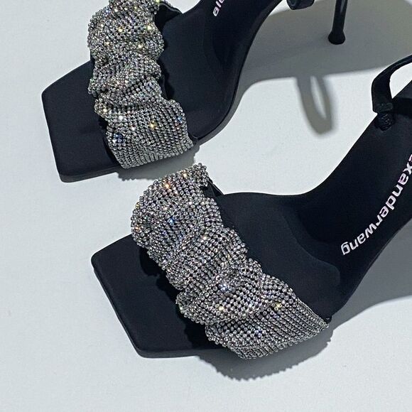 Alexander Wang Julie Scrunchie Embellished Slingback High Heel Sandals size 38 - Picture 8 of 16